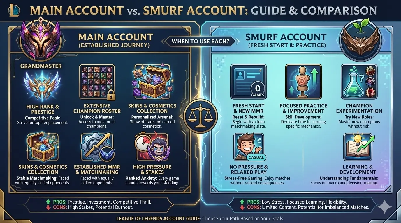 Smurf account vs main account League of Legends guide